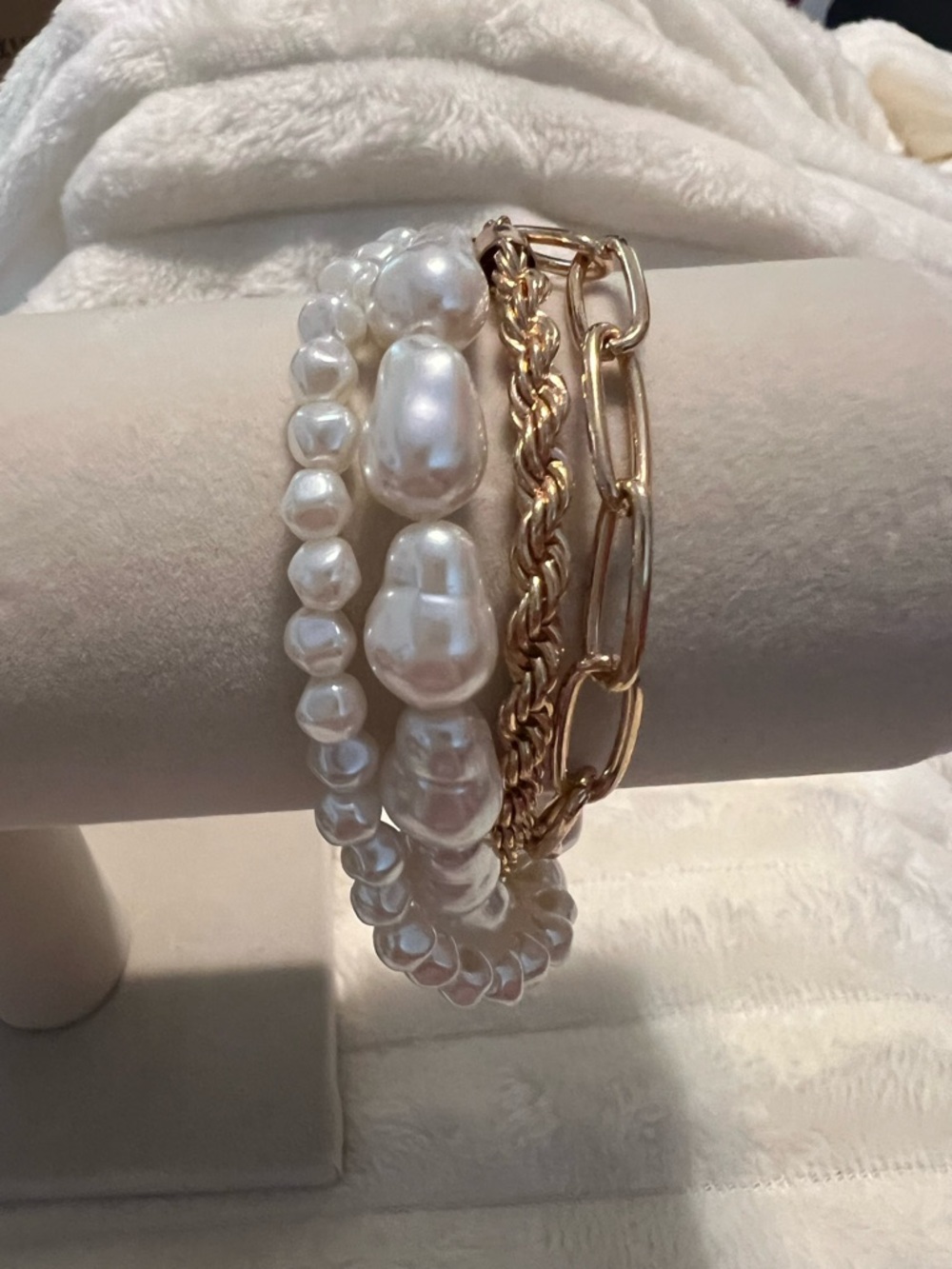 Gold and White Pearl Multi-Strand Bracelet NWOT